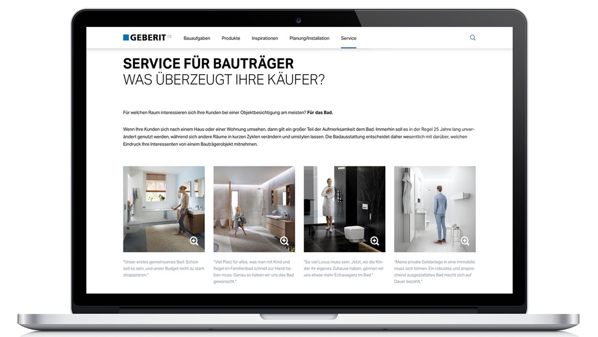 Geberit Service-Portal für Bauträger: Unterstützung bei Beratung, Verkauf und Betrieb von Objekten