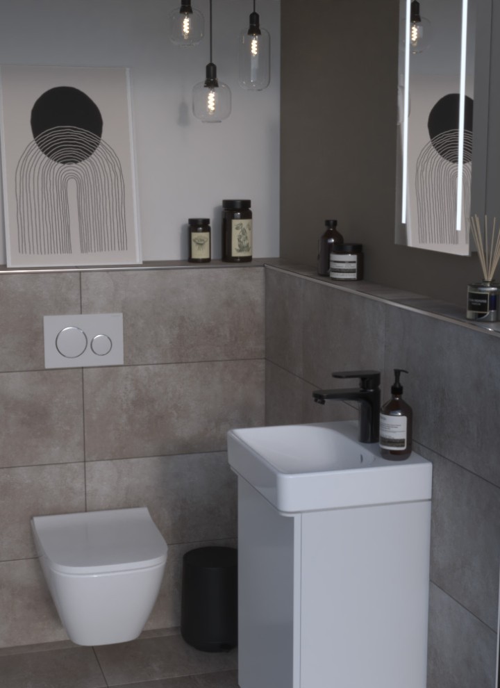 Geberit Smyle Handwaschbecken mit Unterschrank, Option Basic Lichtspiegel und Wand-WC Smyle Square mit Betätigungsplatte Sigma20 Geberit Smyle Handwaschbecken mit Unterschrank, Option Basic Lichtspiegel und Wand-WC Smyle Square mit Betätigungsplatte Sigma20