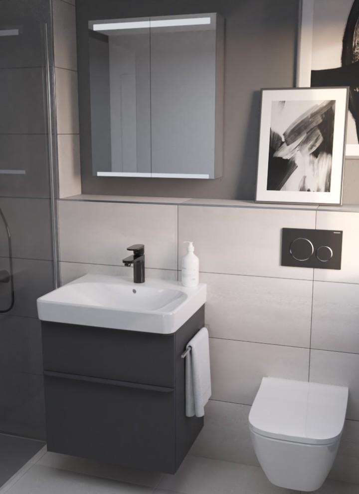 Geberit Smyle Waschtisch mit Unterschrank und Wand-WC Smyle Square mit Betätigungsplatte Sigma20 Geberit Smyle Waschtisch mit Unterschrank und Wand-WC Smyle Square mit Betätigungsplatte Sigma20