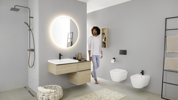 Geberit iCon Badzimmer mit Wand-WC und Wand-Bidet Geberit iCon Badzimmer mit Wand-WC und Wand-Bidet
