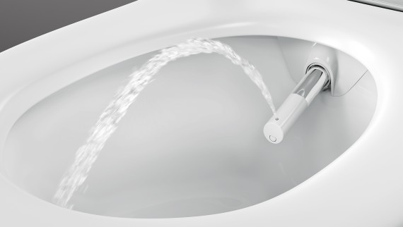 Geberit AquaClean Sela mit WhirlSpray-Duschstrahl.