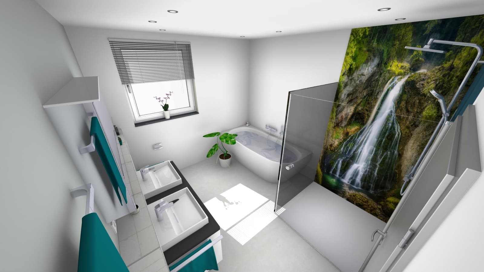 Referenzplanung Geberit Badplanung: Großzügiger Duschbereich mit Designplatte Referenzplanung Geberit Badplanung: Großzügiger Duschbereich mit Designplatte