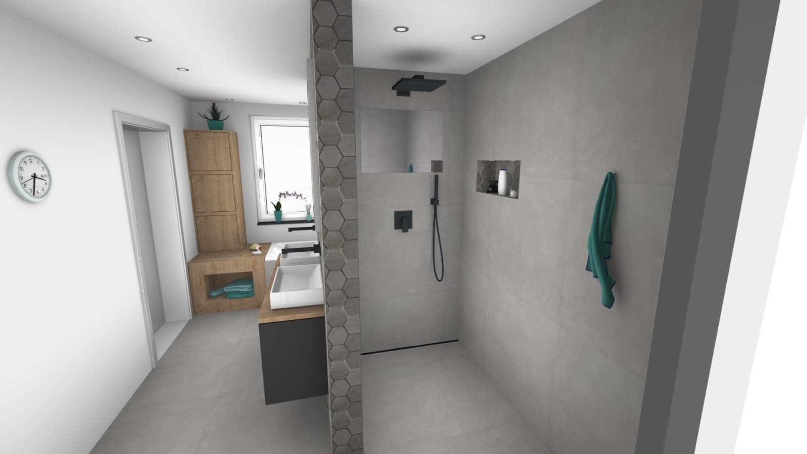 Referenzplanung Geberit Badplanung: Offener Duschbereich mit Nieschenablagebox Referenzplanung Geberit Badplanung: Offener Duschbereich mit Nieschenablagebox