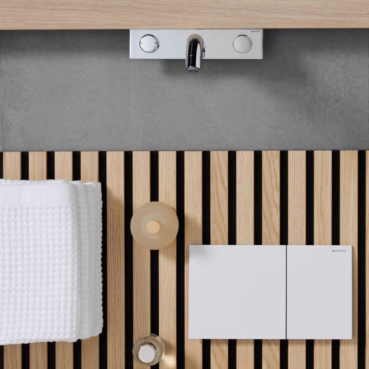 Moodboard mit Betätigungsplatte Geberit Sigma70 Moodboard mit Betätigungsplatte Geberit Sigma70